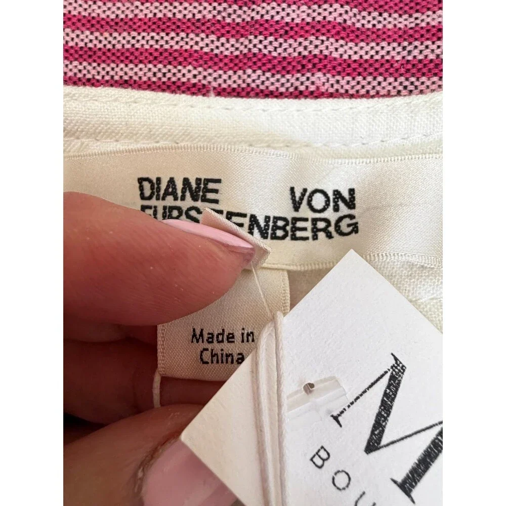 NWT Diane von Furstenberg Ivory Zip Front A-Line Midi Skirt Linen Cotton Sz 6